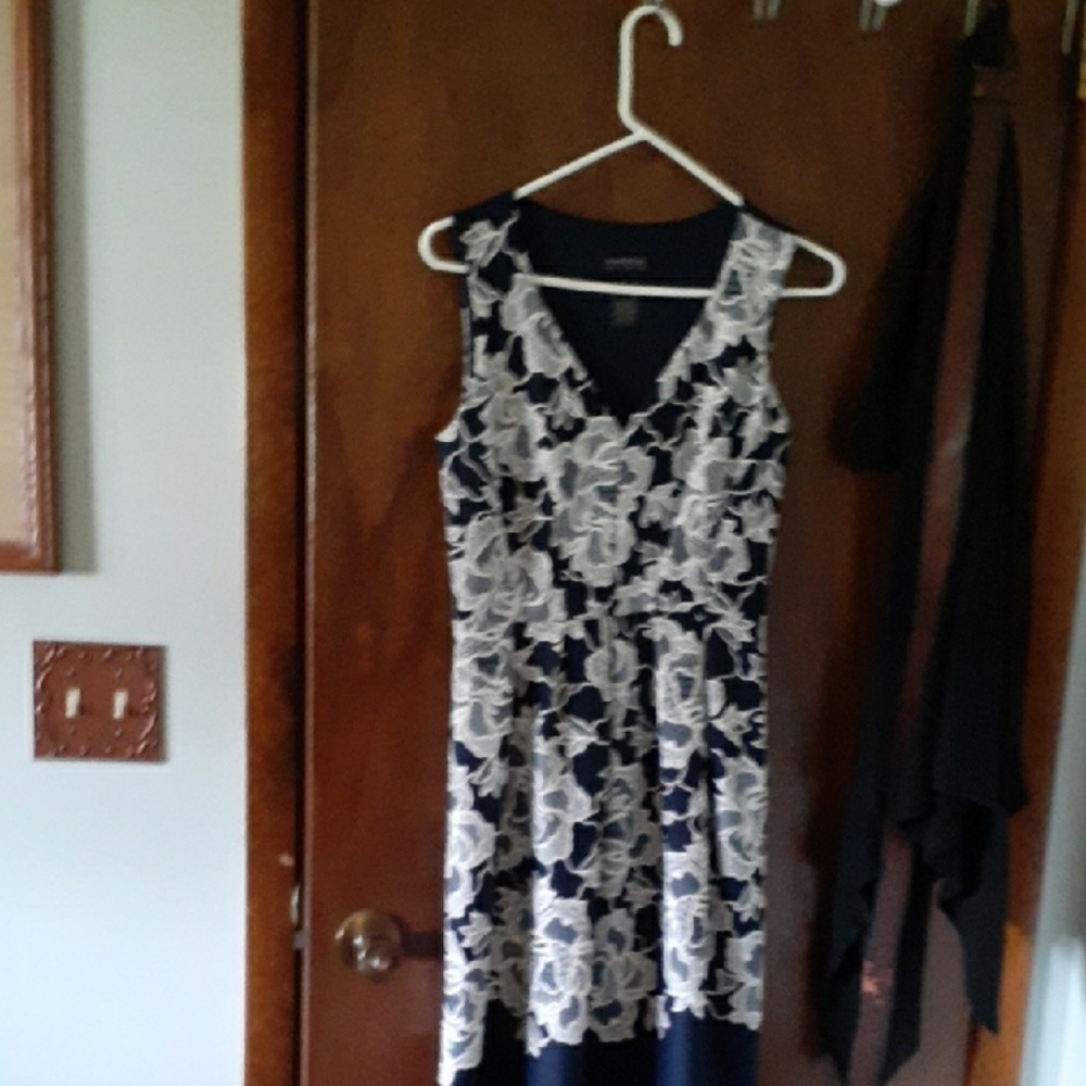 Connected Apparel Black and White Fit and Flare Midi Dress
